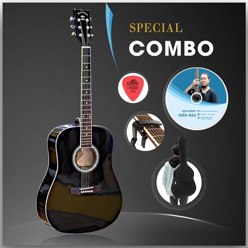 Combo Đàn Guitar Acoustic Morrison MGW405BK và Khóa Học Guitar Hiển Râu 